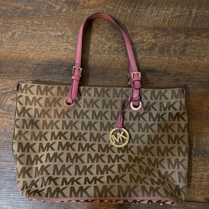 michael kors monogram tote bag pink trim leather DIRTY INTERIOR